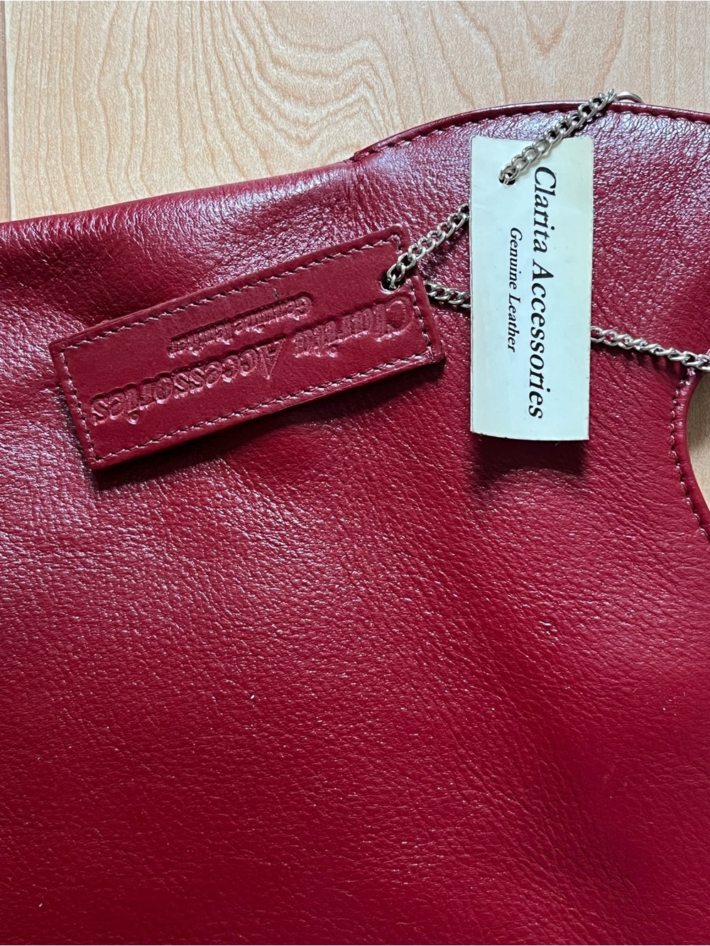 Women's Burgundy Leather Handheld Tote - Picture 2 of 5